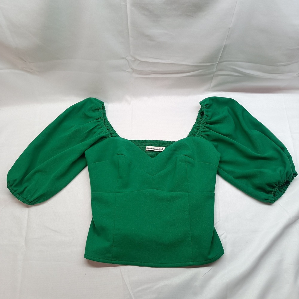 Abercrombie & Fitch Green Sweetheart Puff Sleeve Smocked Back Top Womens XS Y2K